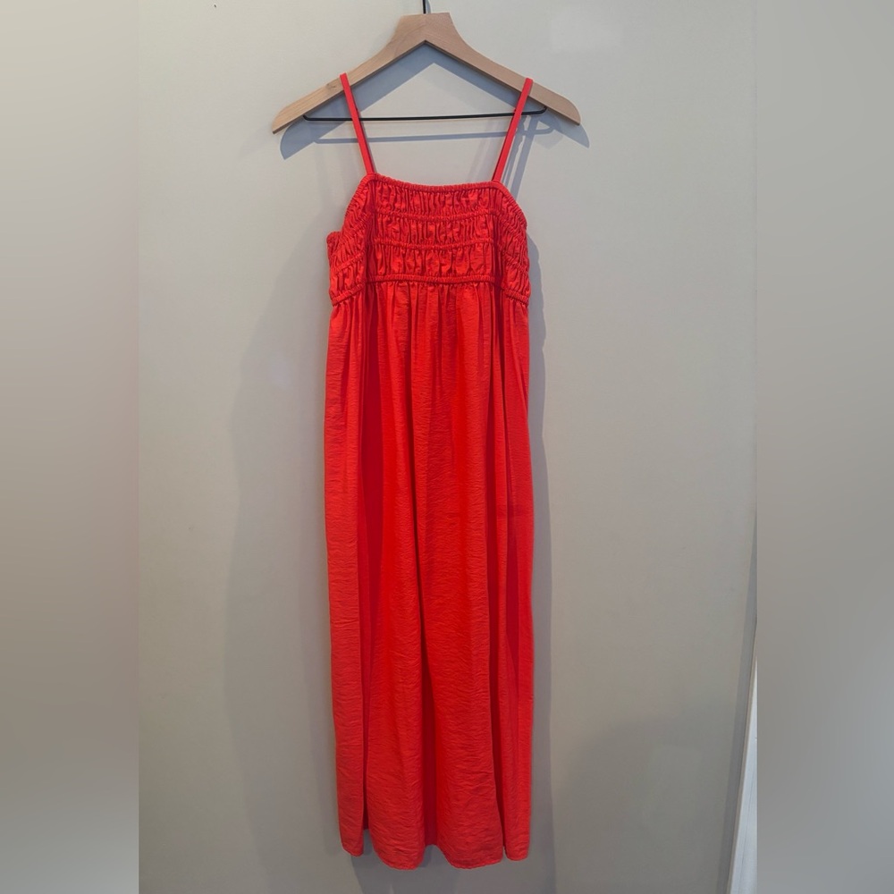 a new day Women's Vibrant Coral smocked midi dress